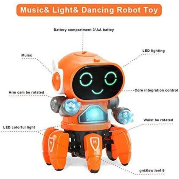INTELLIGENT Bot Robot Dancing with Music and Led Flashing Lights Electronic Toys for 10 Year Old (Orange) 02