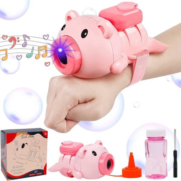 Pig Bubble Watch Toys for Kids, Toddler with Music and Lights, Birthday Gift for Girls Boys Age 3+ Pink